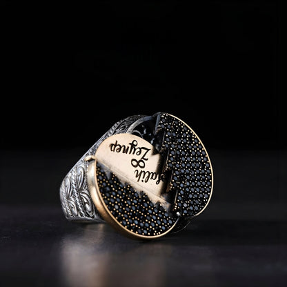 Türkischer handgefertigter Ring mit schwarzem Zirkonia – Namensring für Damen und Herren