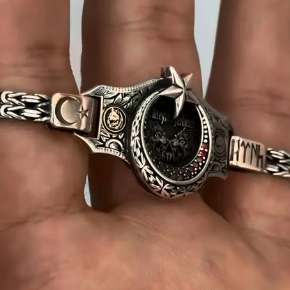 Crescent Star 925 Sterling Silver Men's Bracelet Personalized Name Engraving OttomanSymbol