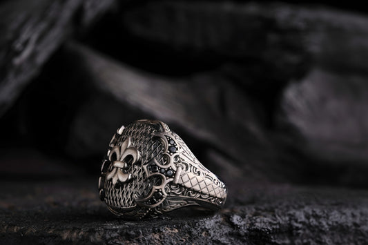 Kabza Ring 925 Silver Black Topaz Ottoman Handmade Men