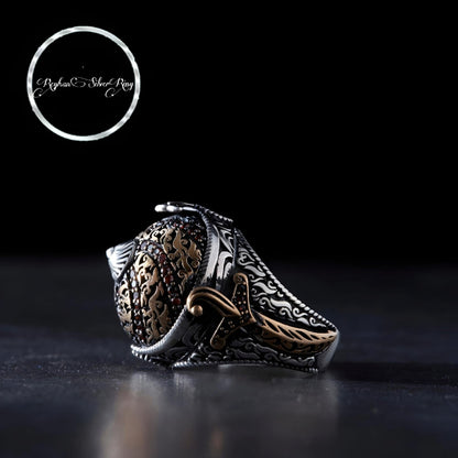 Red Zircon Ring 925 Silver Ottoman Helmet Handmade Men
