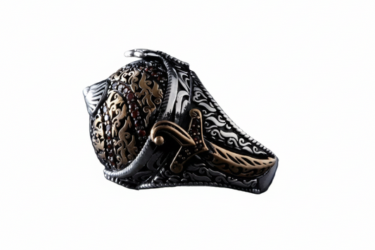 Red Zircon Ring 925 Silver Ottoman Helmet Handmade Men