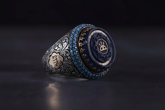 Oguz Khan Seal Ring 925 Silver Blue Amber 24 Tribes Handmade