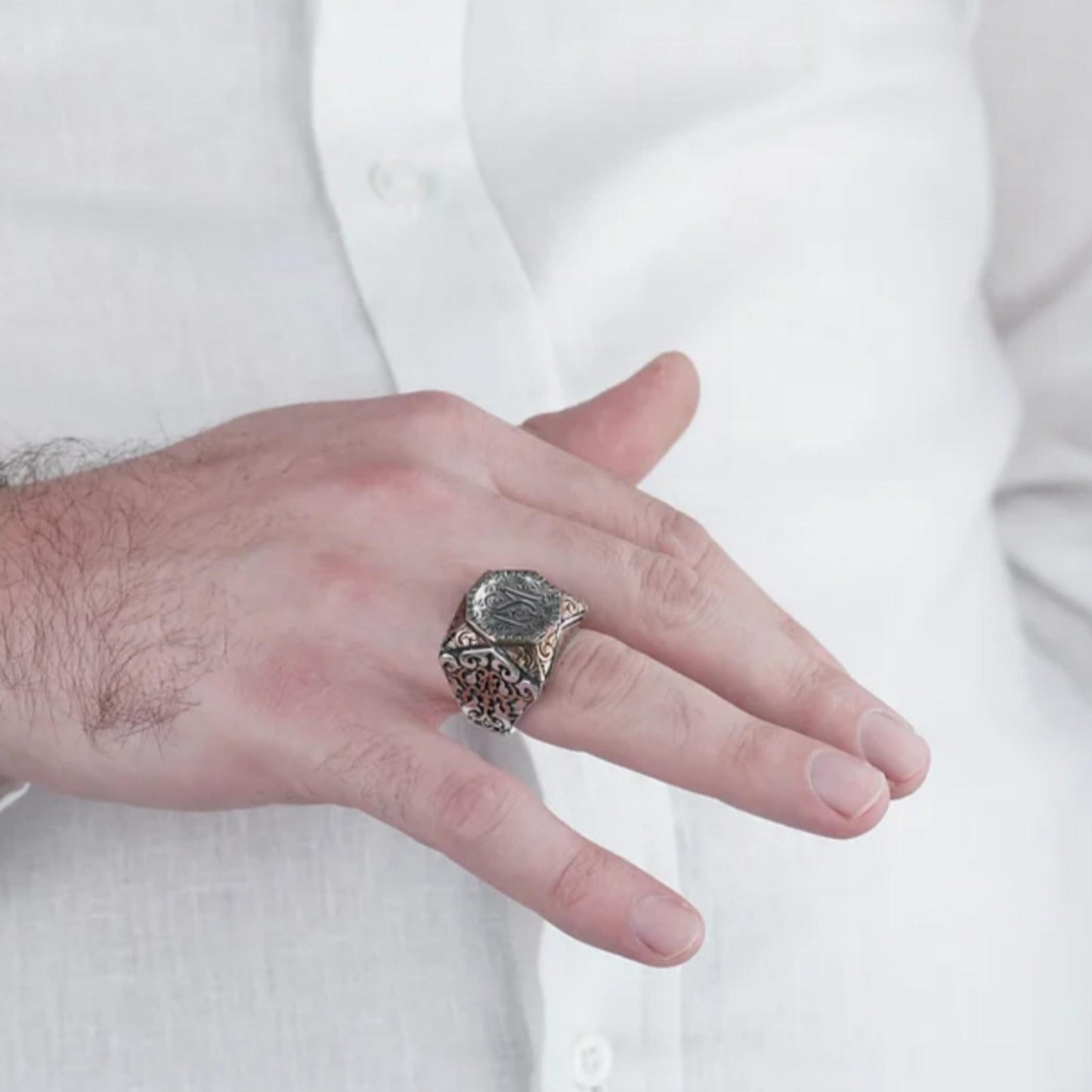 Monogram Octagon Ring – Custom Initial Engraving 925 Sterling Silver