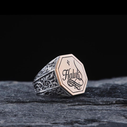Octagonal Ring 925 Sterling Silver Personalized OttomanHandmade Men