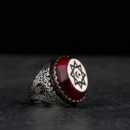 OttomanAmber Ring 925 Sterling Silver Men Handcrafted Turkey