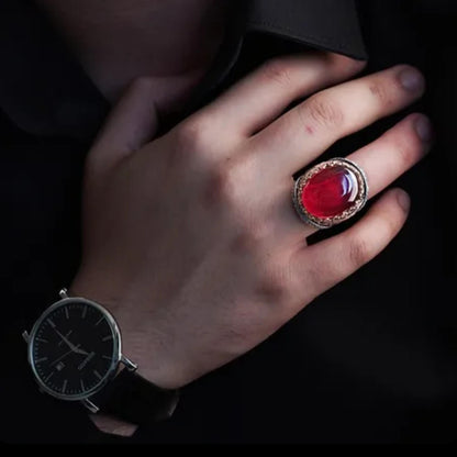 Ottoman Silver Ring with Red Fire Amber & Turquoise Zircon