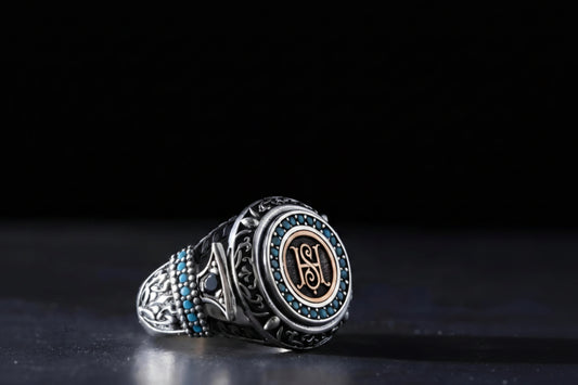 Initial Letter Ring 925 Silver Turquoise Personalized Handmade