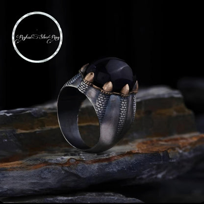 Amethyst Silver Ring – Tumbled Finish & Claw Wall Motif | 925 Unisex