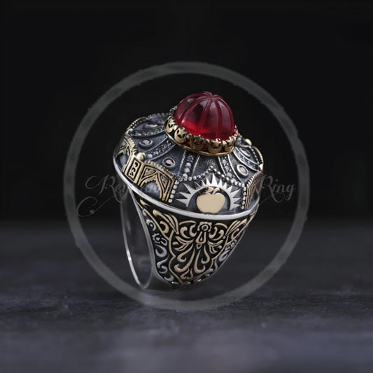Otag Tent Model Fire Amber Onyx Garnet 925 Sterling Silver Ring OttomanTurkish Handcrafted
