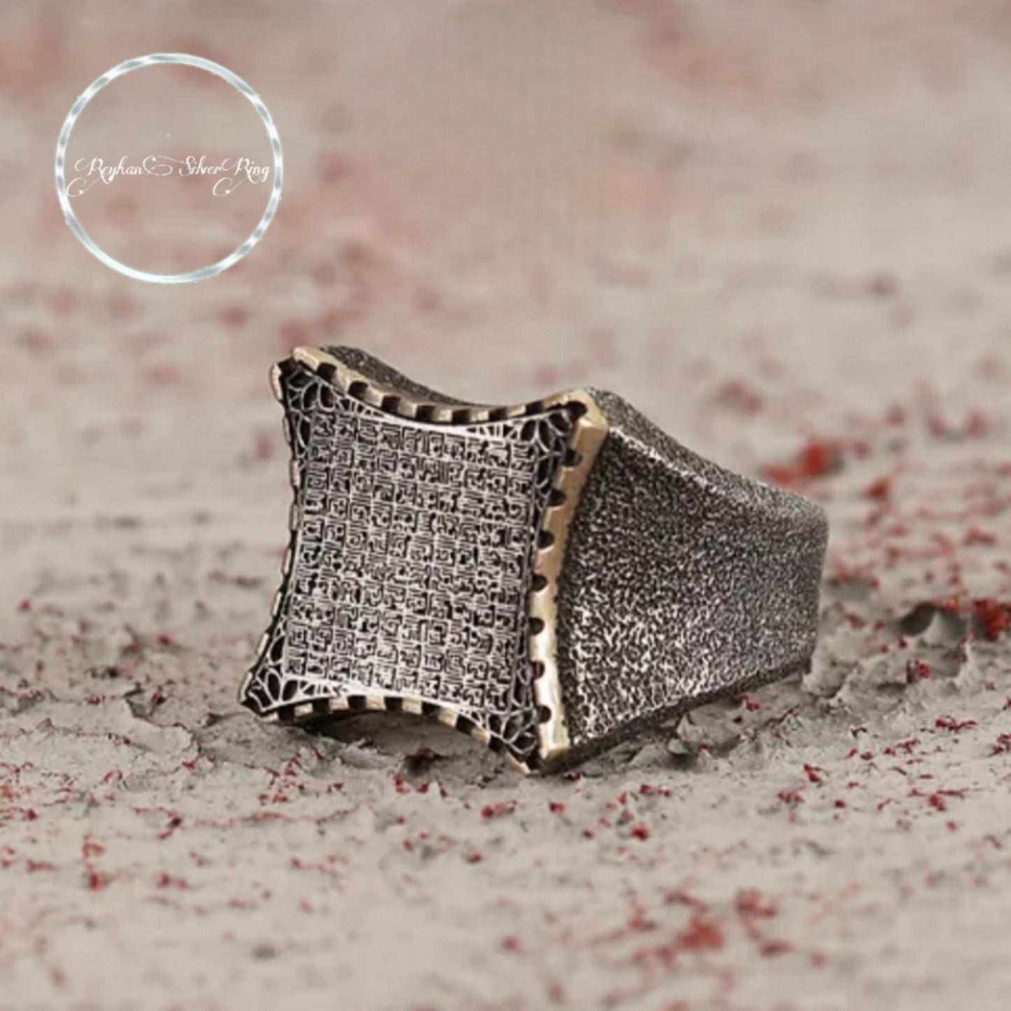 Handgefertigter Ring aus Sterlingsilber mit islamischer Kalligrafie – Esma-ül Hüsna Design