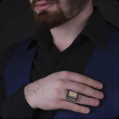 Blue Amber Ring – Arabic Vav & Elif Calligraphy | 925 Silver