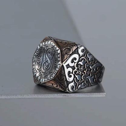 Monogram Octagon Ring – Custom Initial Engraving 925 Sterling Silver