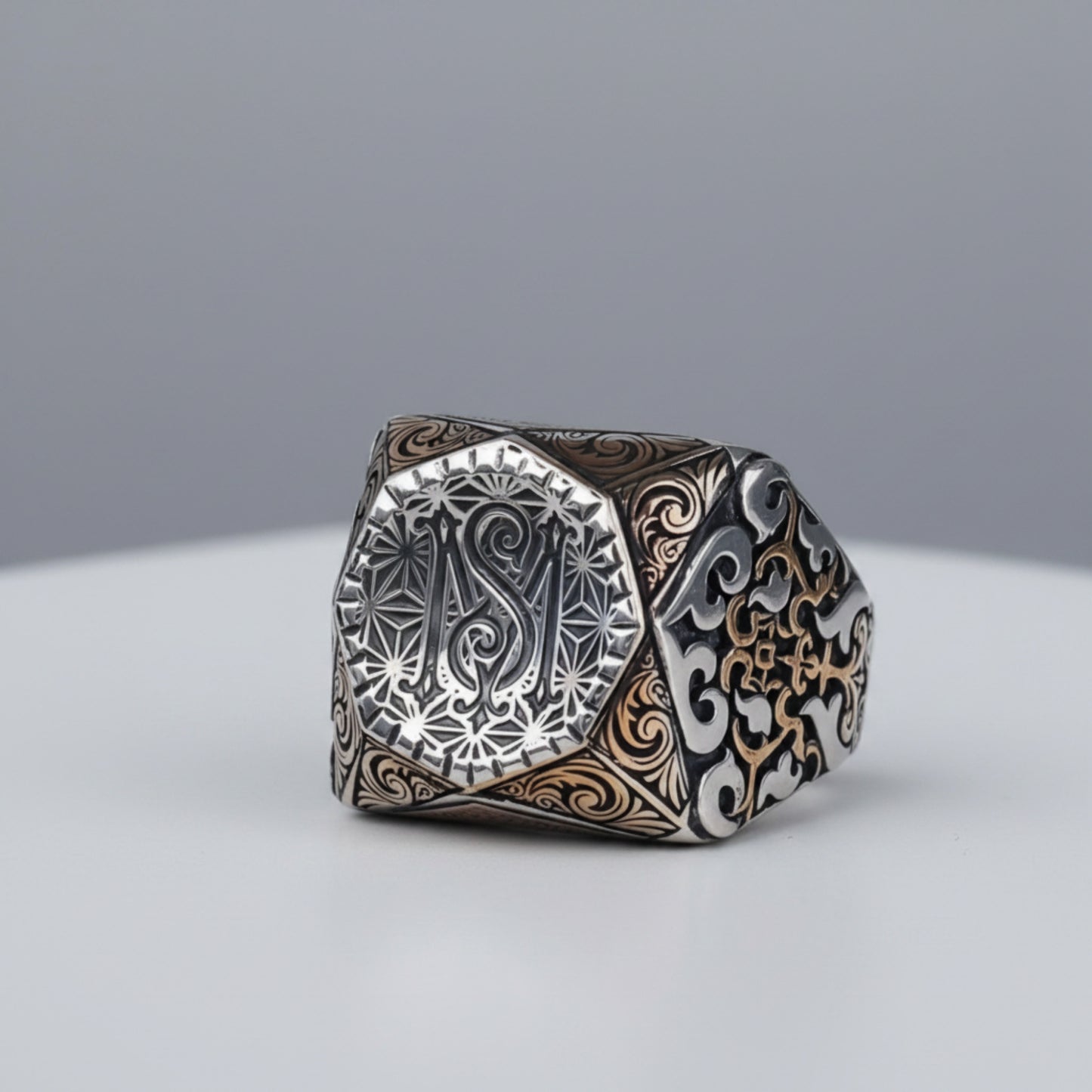 Monogram Octagon Ring – Custom Initial Engraving 925 Sterling Silver
