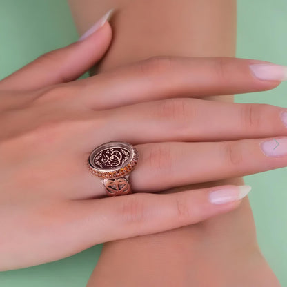 Arabic Love Ring – 925 Sterling Silver with Red Opal Stone