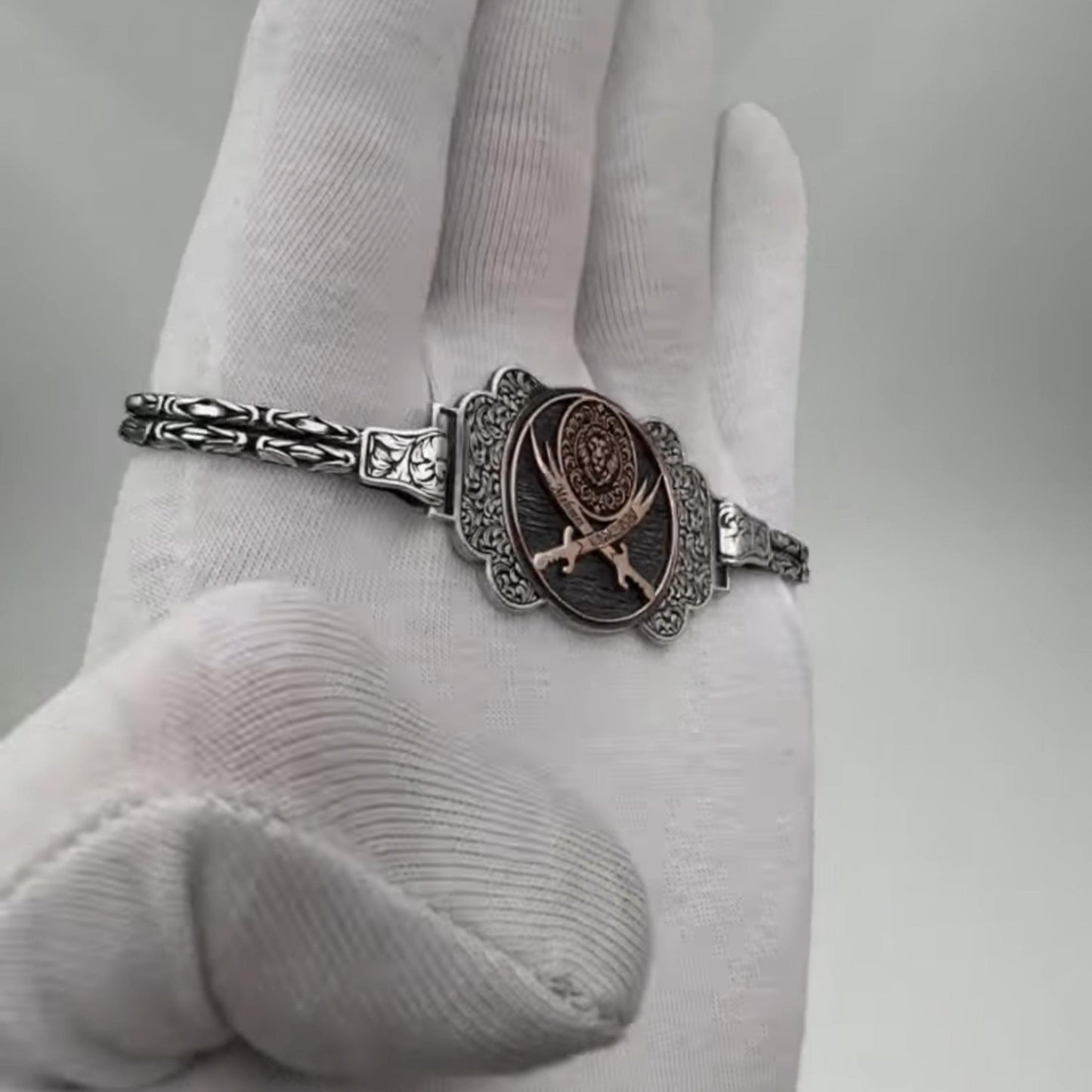 Zulfiqar Sword Bracelet – Lion Motif, Custom Islamic Bangle | 925 Silver