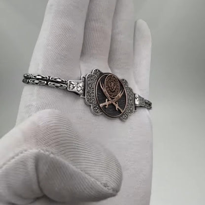 Zulfiqar Sword Bracelet – Lion Motif, Custom Islamic Bangle | 925 Silver