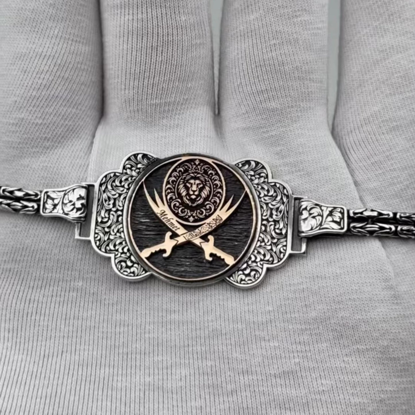 Zulfiqar Sword Bracelet – Lion Motif, Custom Islamic Bangle | 925 Silver