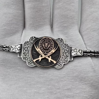 Zulfiqar Sword Bracelet – Lion Motif, Custom Islamic Bangle | 925 Silver