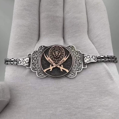 Zulfiqar Sword Bracelet – Lion Motif, Custom Islamic Bangle | 925 Silver
