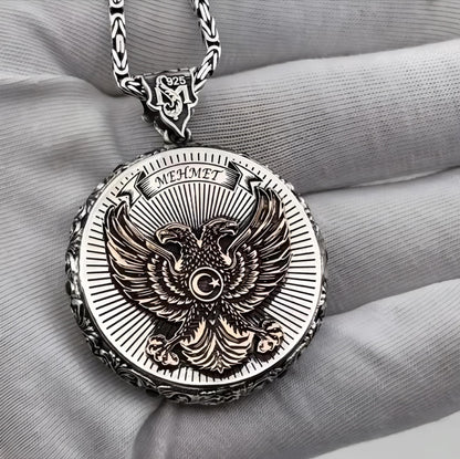 Double-headed eagle and wolf name necklace – view 3