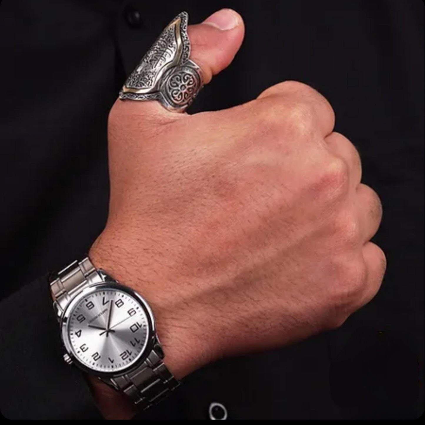 Islamic Zihgir Ring 925 Silver Quran Verse Surah Anfal Handmade