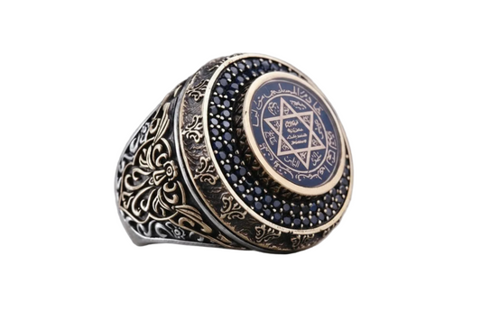 Solomon Seal Ring 925 Silver Blue Amber Kabbalistic Handmade