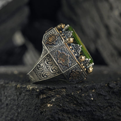 Green Amber Islamic Ring 925 Silver Prophet Seal Ottoman