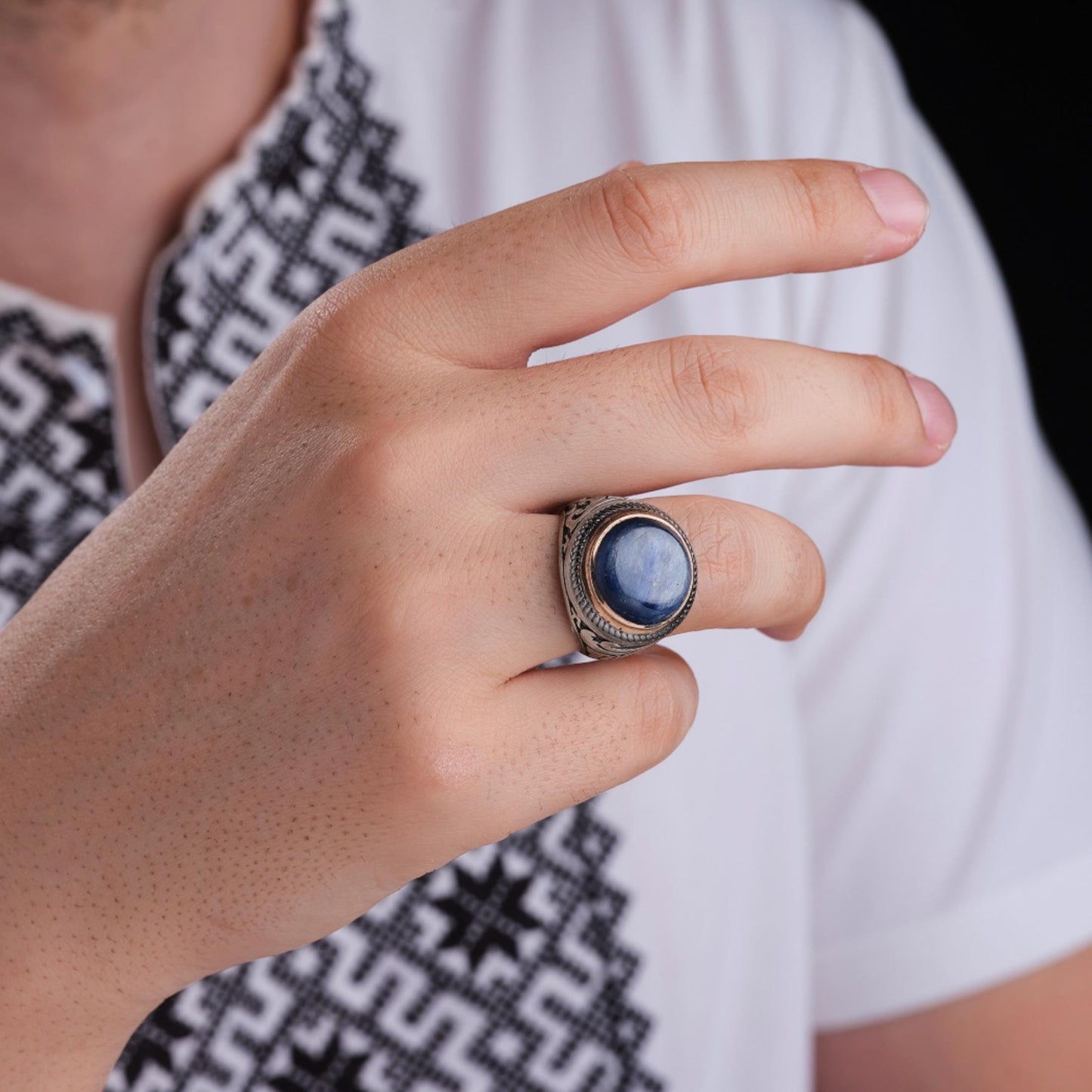 Lapis Lazuli Ring 925 Silver Ottoman Engraved Handmade Men