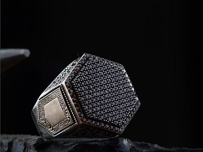 Garnet Ring 925 Silver Ottoman Patterns Handmade Men