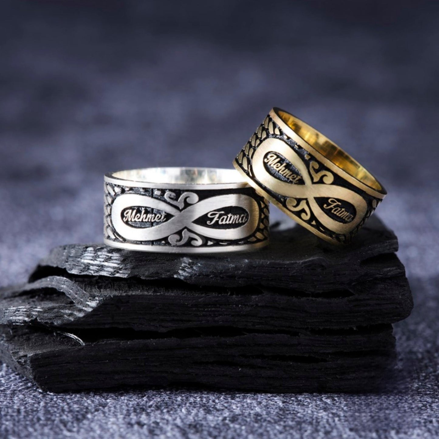 Infinity Name Ring 925 Silver Custom Engraved Couple Band