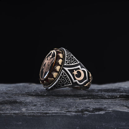Wolf- und Adlerring aus Sterlingsilber: Schmuck aus rotem Bernstein, türkischer Bozkurt-Schmuck