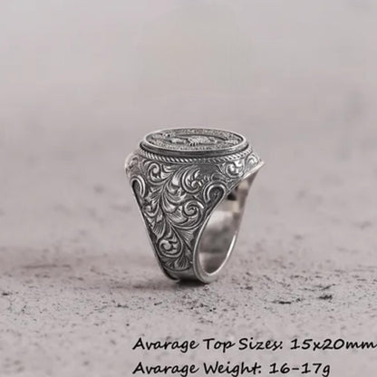 OttomanTughra Sterling Silver Ring with Arabic Dua