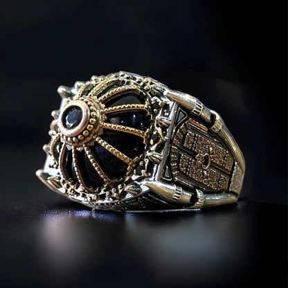 Sultan Ahmed Mosque Ring – Black Onyx & Quranic Verse | 925 Sterling Silver OttomanRing