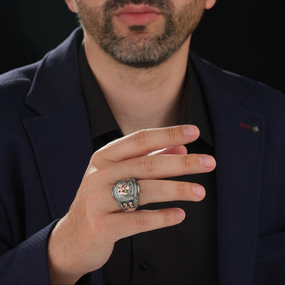 Doppeladlerring aus 925er Silber: Bozkurt- und Oghusen-Symbole, osmanischer Stil