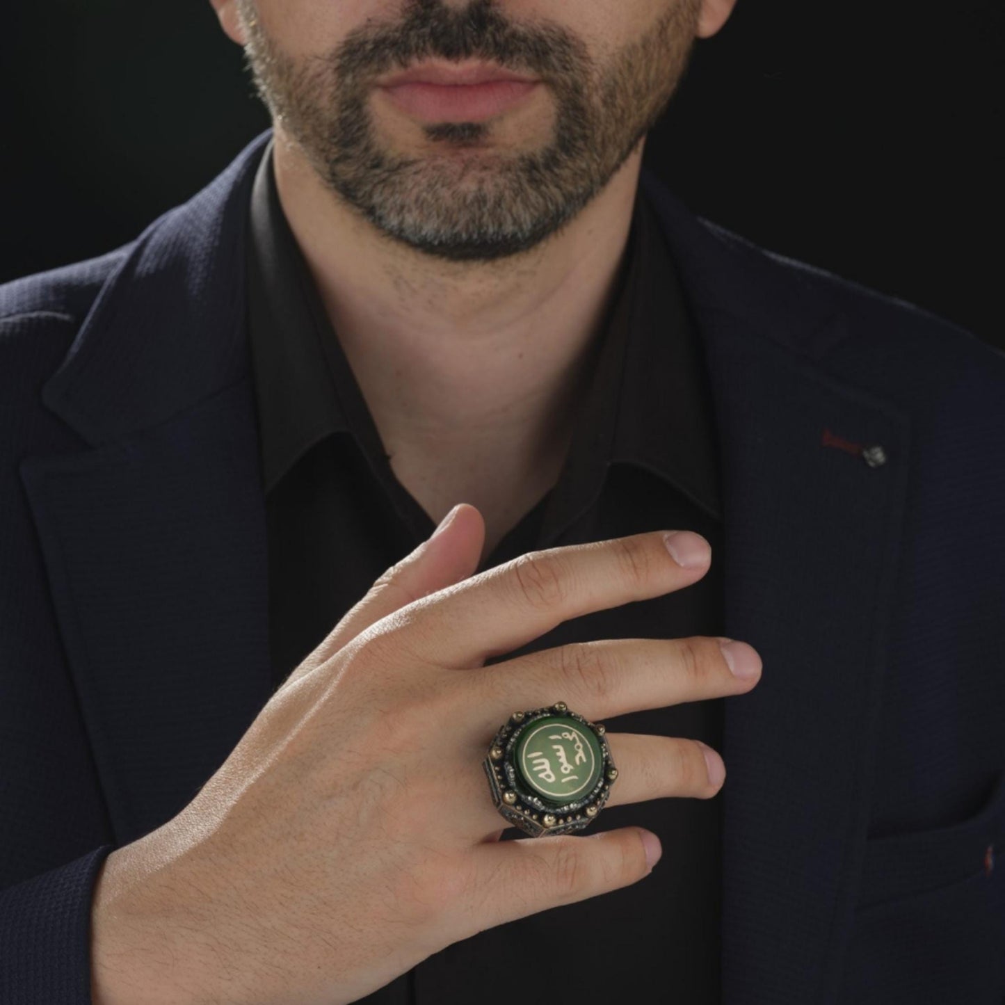 Green Amber Islamic Ring 925 Silver Prophet Seal Ottoman