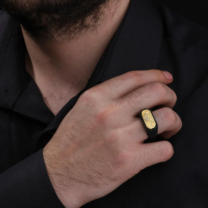Individuell gestalteter Ring aus Sterlingsilber mit arabischer Kalligrafie – Baumrindenmotiv – Herrenschmuck