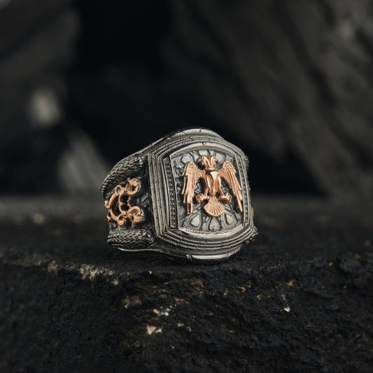 Double-Headed Eagle Bozkurt Oghuz Seal 925 Sterling Silver Ring Seljuk OttomanHandcrafted