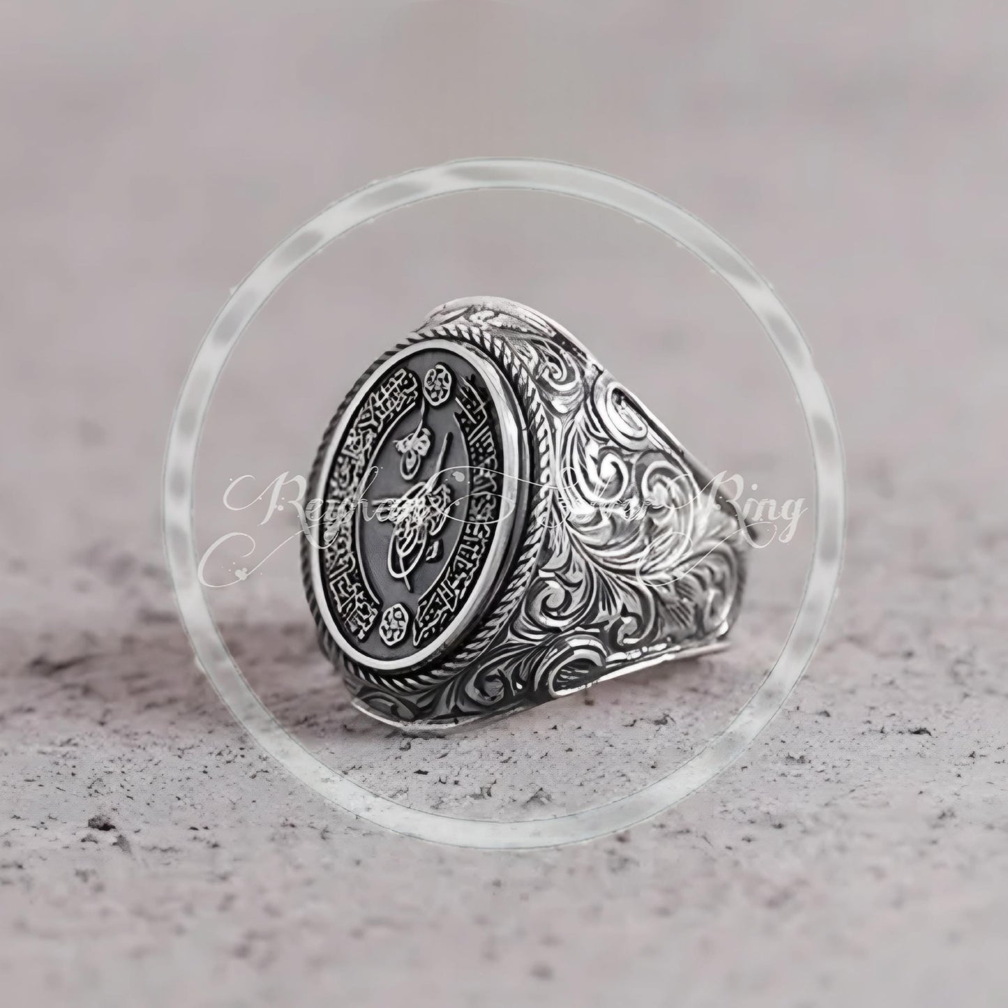 OttomanTughra Sterling Silver Ring with Arabic Dua