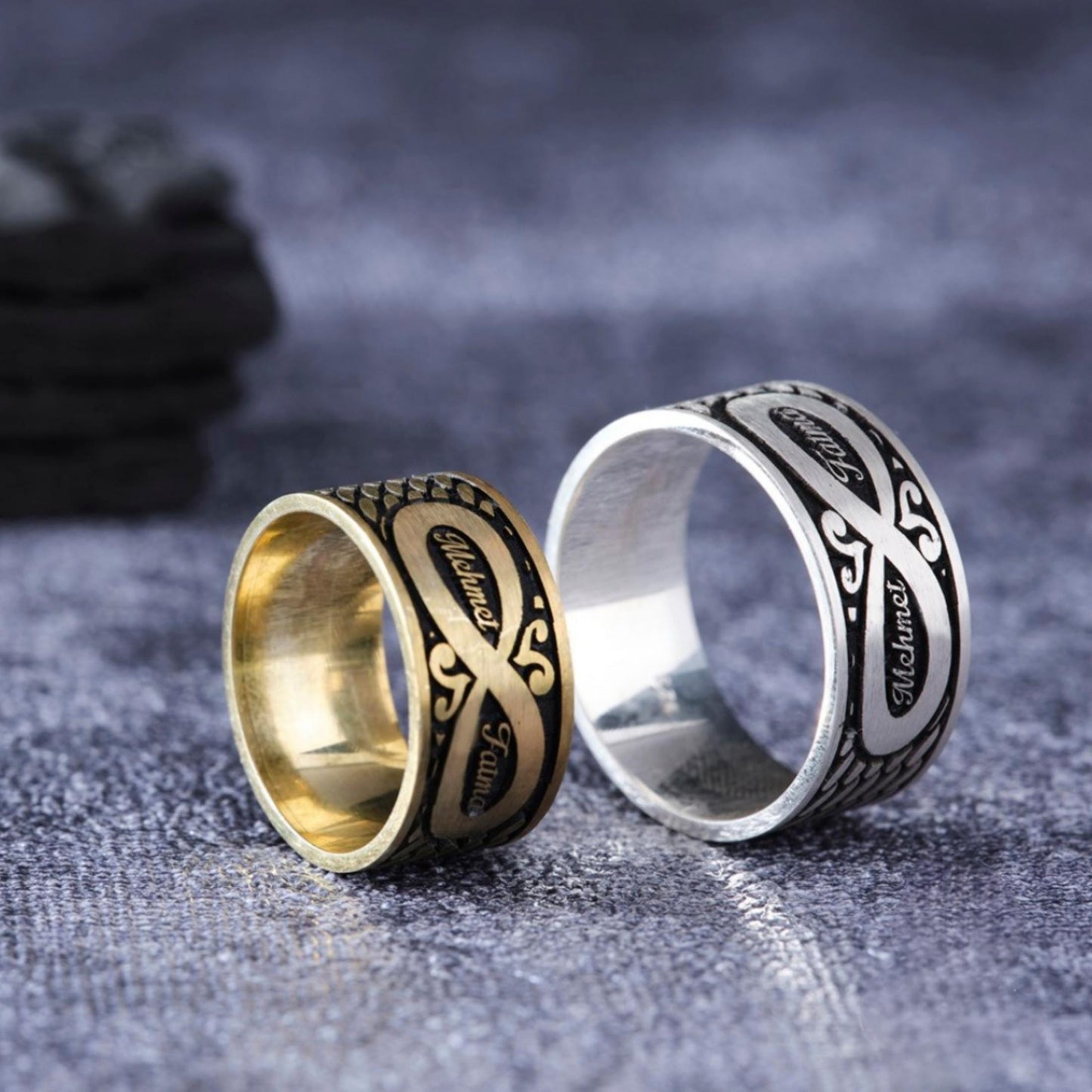 Infinity Name Ring 925 Silver Custom Engraved Couple Band