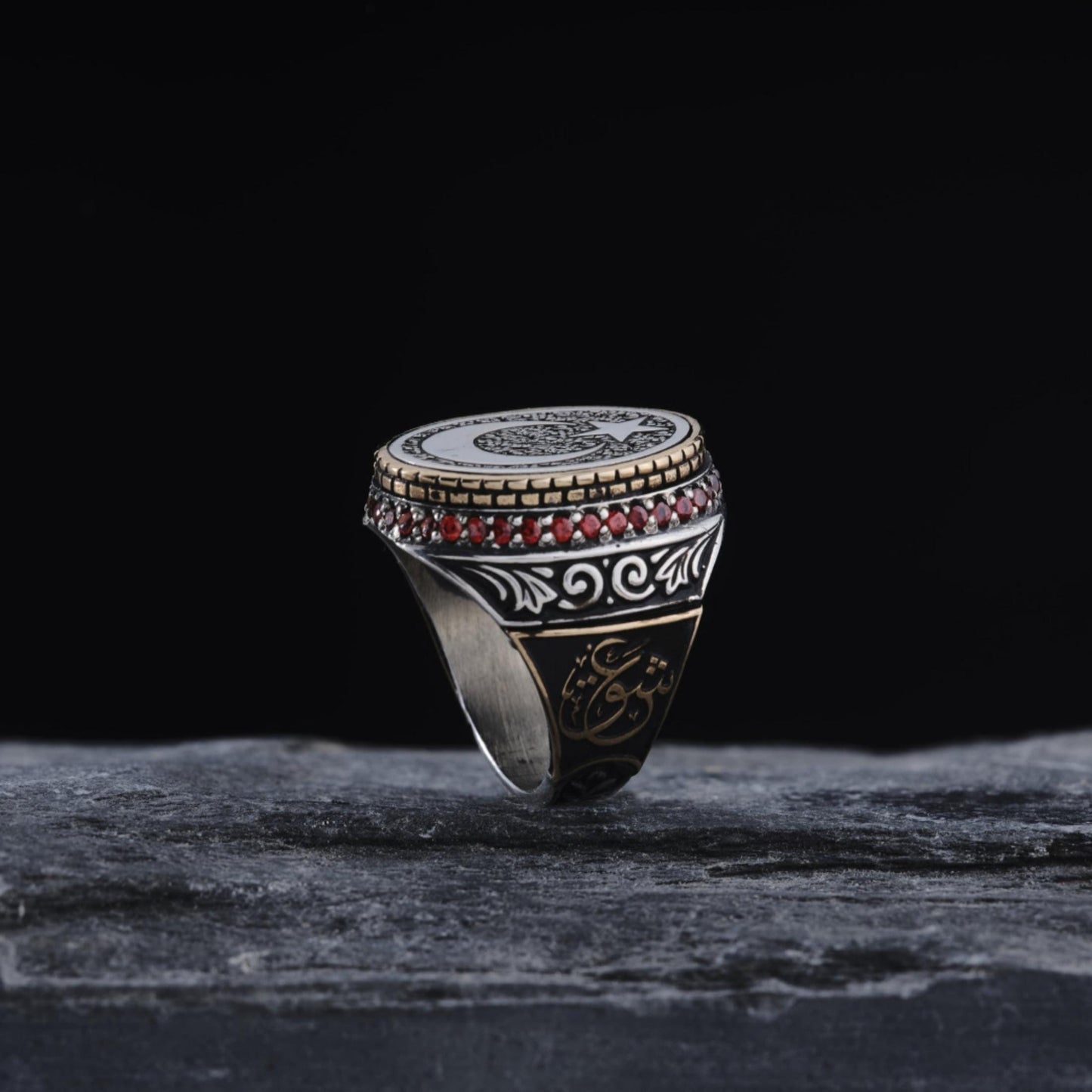 Crescent Star Ring 925 Sterling Silver Zircon OttomanHandmade Men