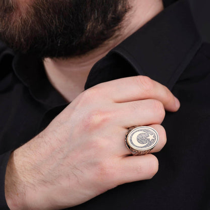 Crescent Star Ring 925 Sterling Silver Zircon OttomanHandmade Men