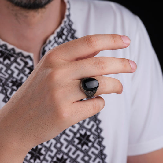 Black Onyx Ring 925 Sterling Silver Engraved