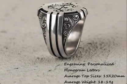 Monogram Claw Ring – Custom Engraving 925 Silver | Men's Ring