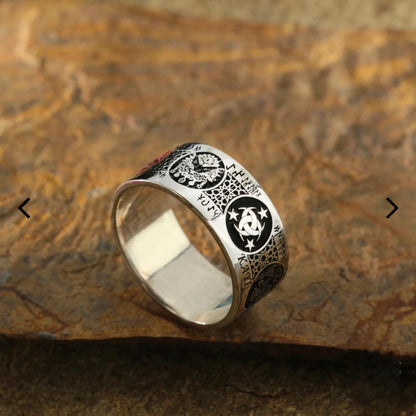 Triple Crescent & Wolf Silver Band Ring | Turkish Heritage | 925 Sterling Silver