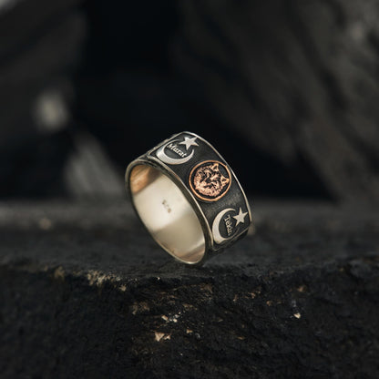 Wolfsring aus Sterlingsilber mit Halbmond und Stern – Individuelle Namensgravur von Bozkurt Design