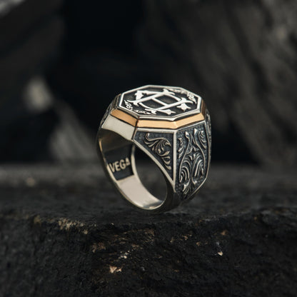 Engraved initial octagon ring – view 4