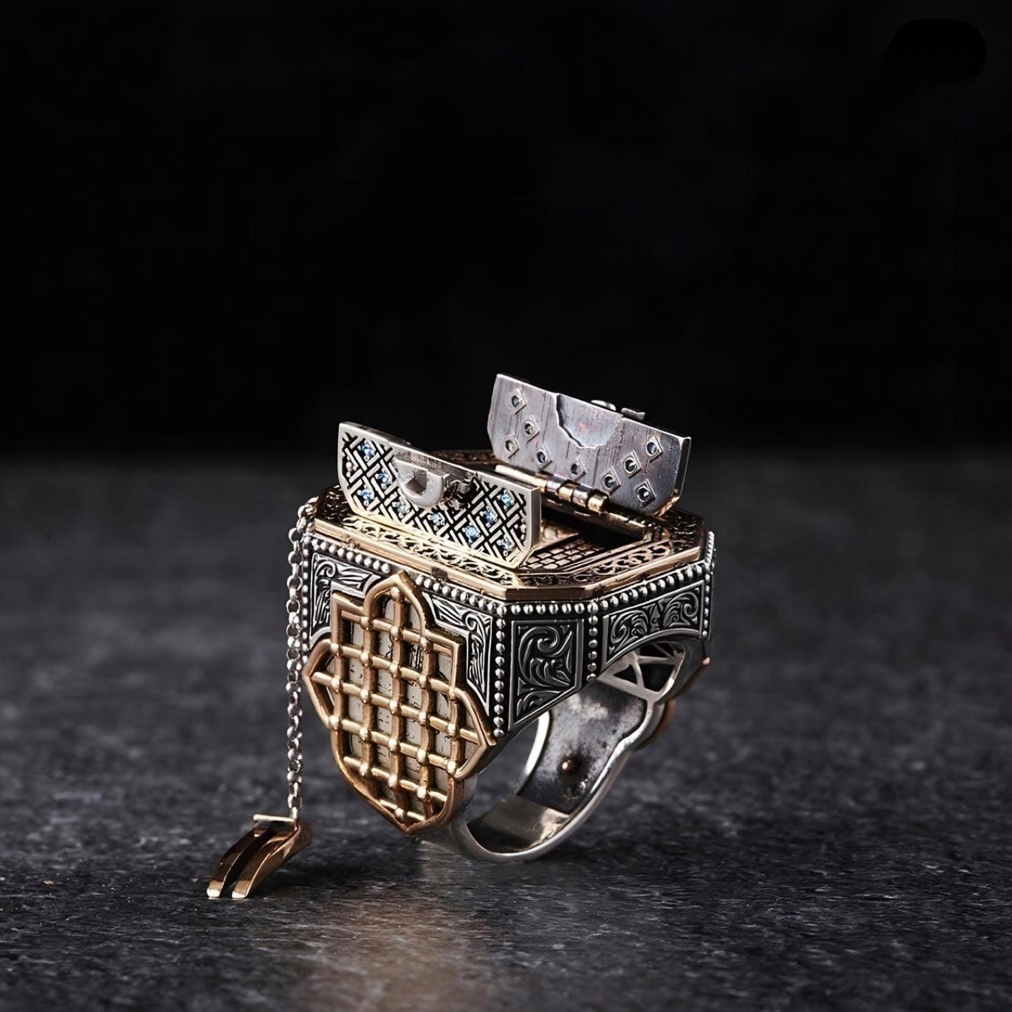 Kaaba Motif Ring 925 Silver Islamic Ottoman Handmade Quran