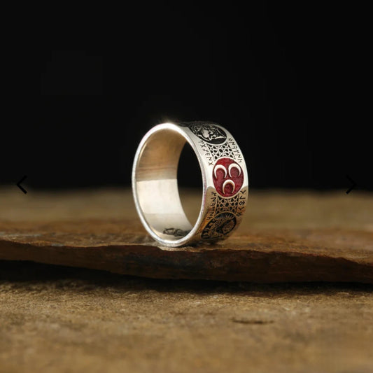 Ehering aus Sterlingsilber mit Wolfsmotiv – Türkisches Halbmondsymbol, einzigartiger Herrenschmuck