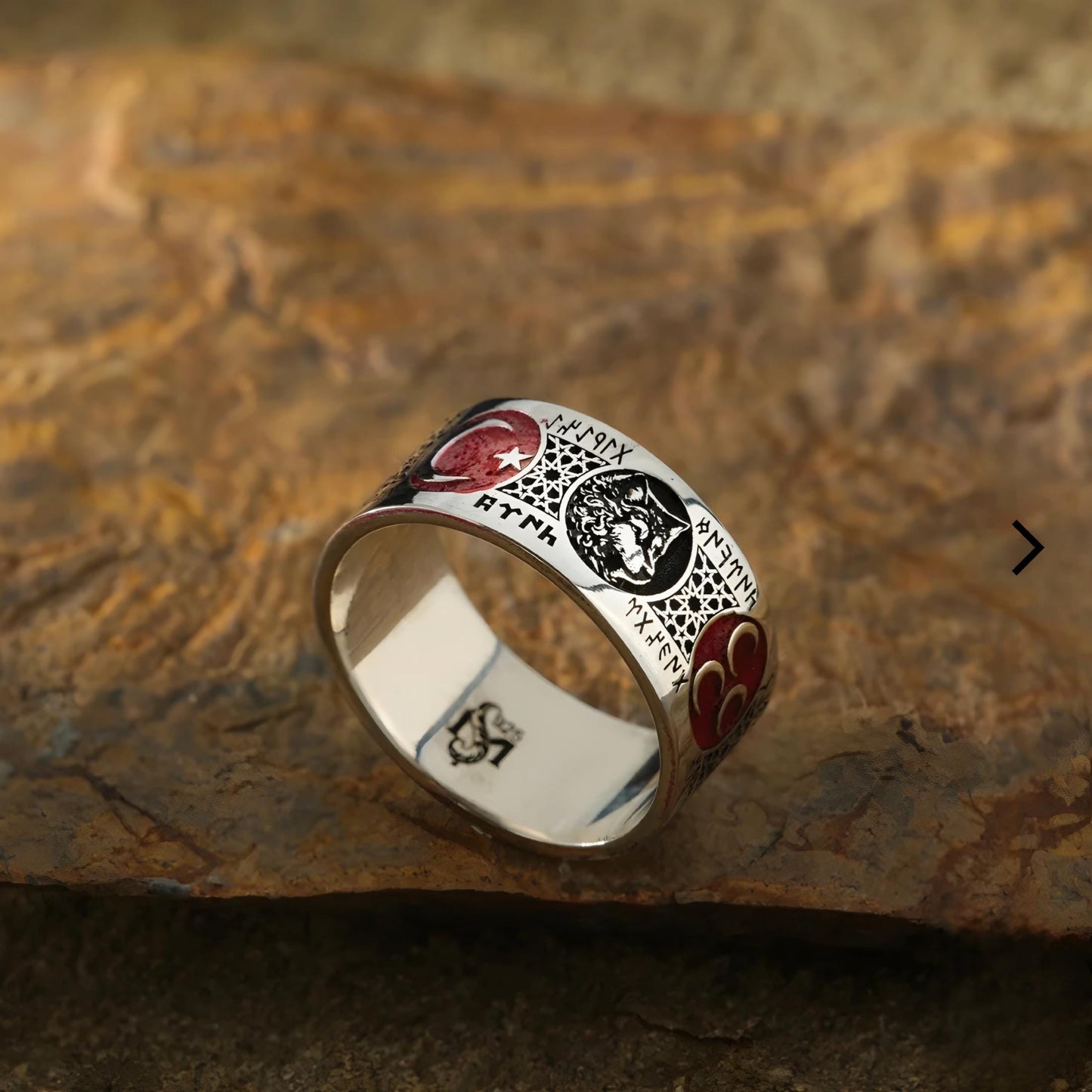 Triple Crescent & Wolf Silver Band Ring | Turkish Heritage | 925 Sterling Silver