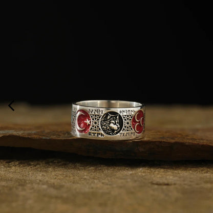 Triple Crescent & Wolf Silver Band Ring | Turkish Heritage | 925 Sterling Silver